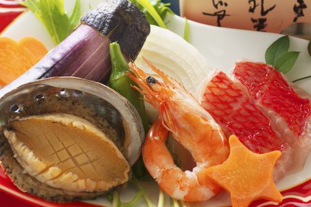 松肴「金目鯛と鮑と海老のグリル」